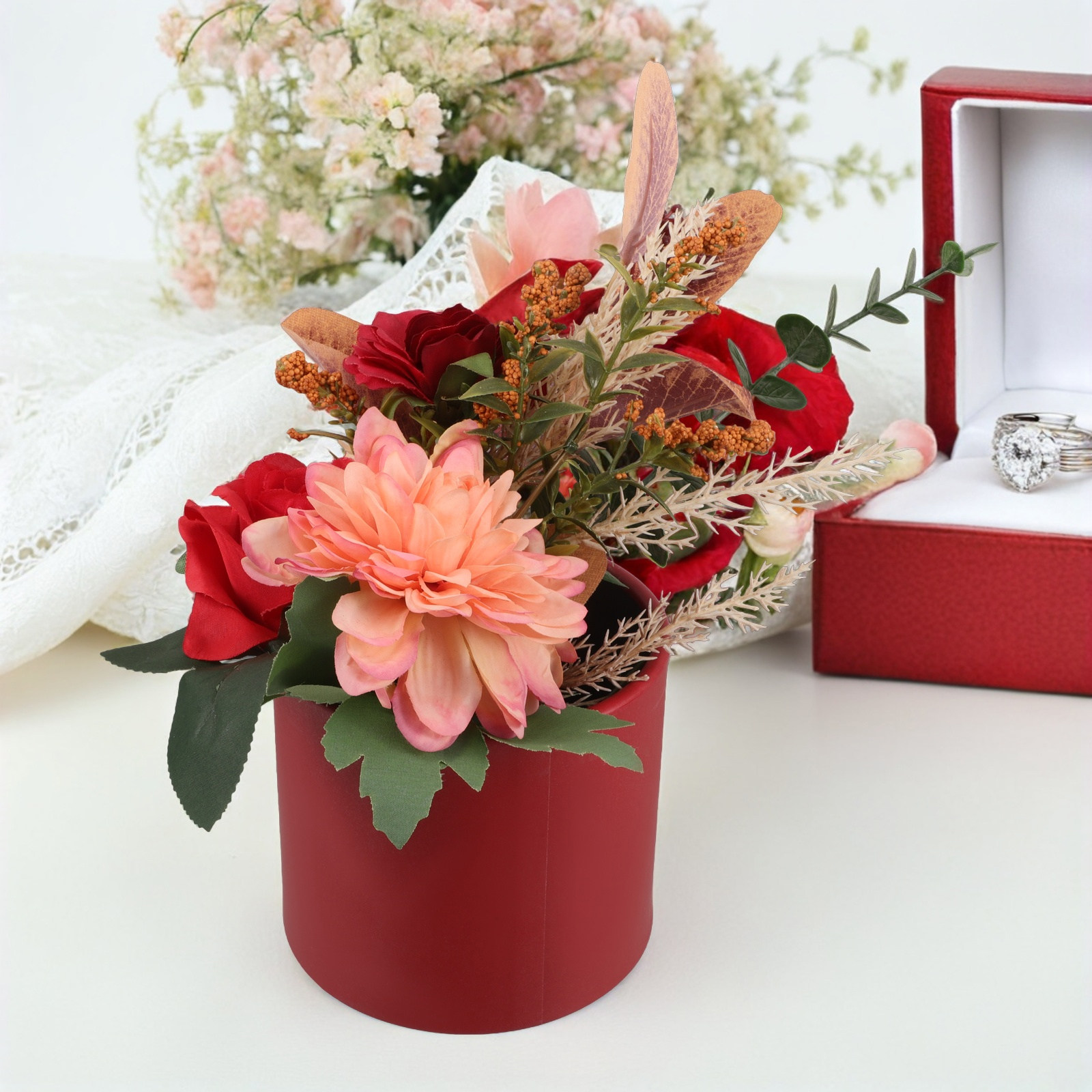 Bouquet Holder Foam - Runde Blumenbox Roter Rosenstrauß-Halter Elegante Verpackung