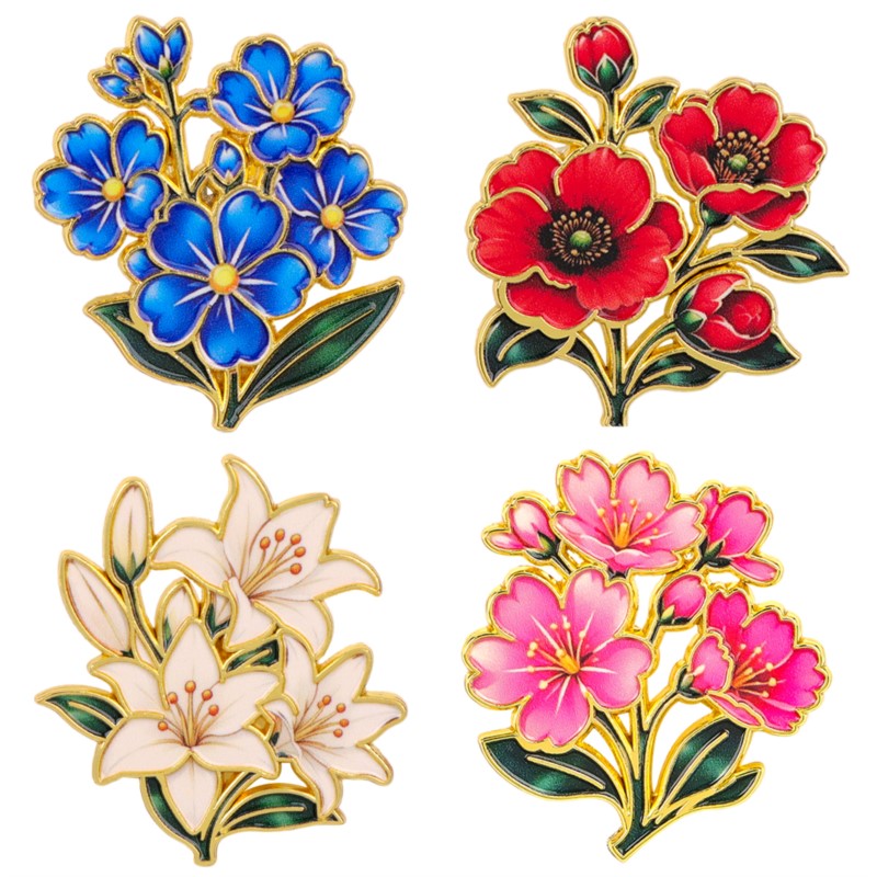 Florist Supplies - Niedliche Vintage Bunte Blumen-Emaille-Anstecknadel Lilie Kirsche