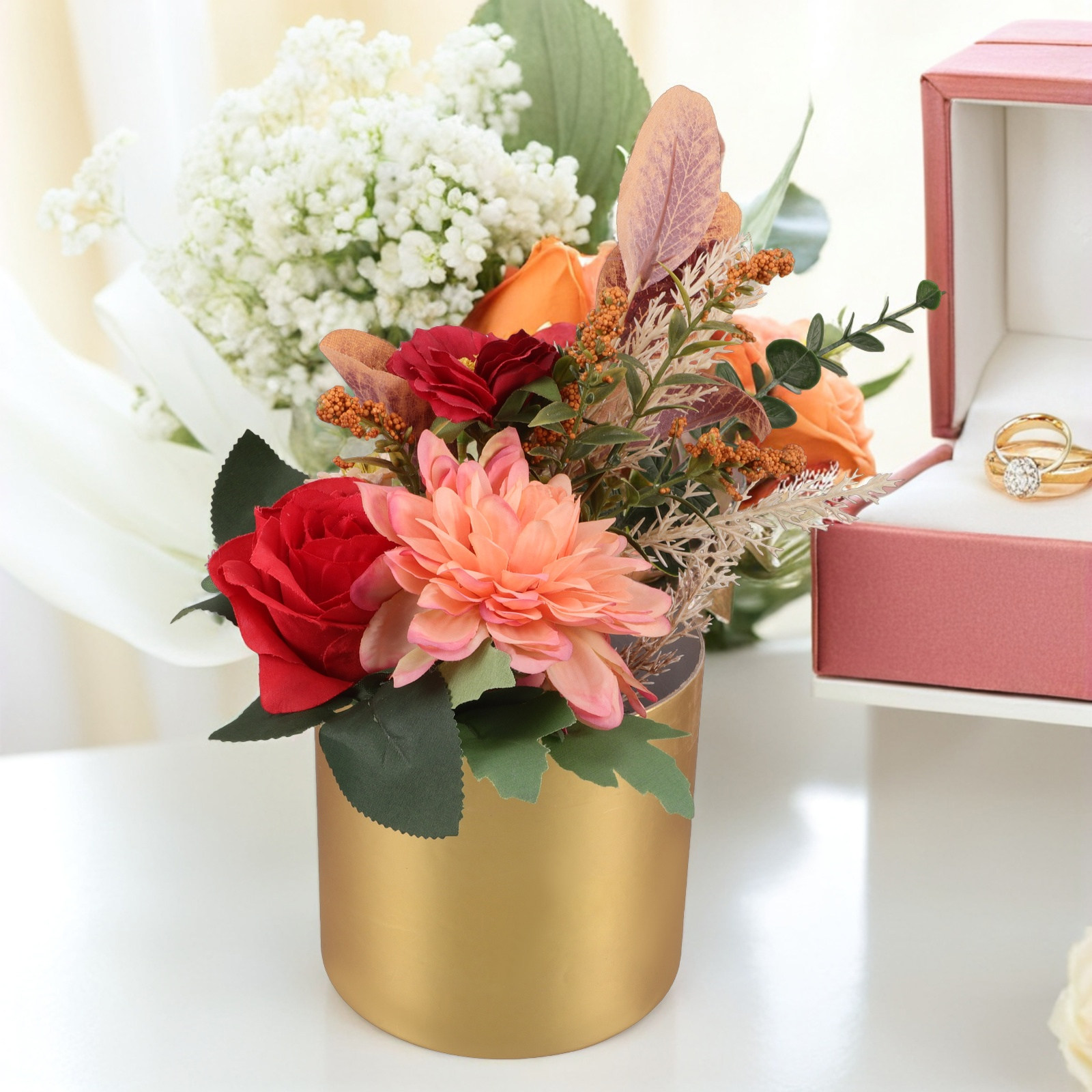 Bouquet Holder Foam - Runde Blumenbox mit Goldenem Eleganten Design